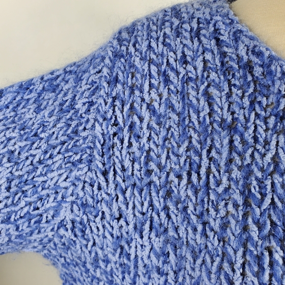 Vintage Kiko Mohair Cropped Cozy Soft Cable Knit Blue Womens M/L Medium Sweater - Picture 6 of 6